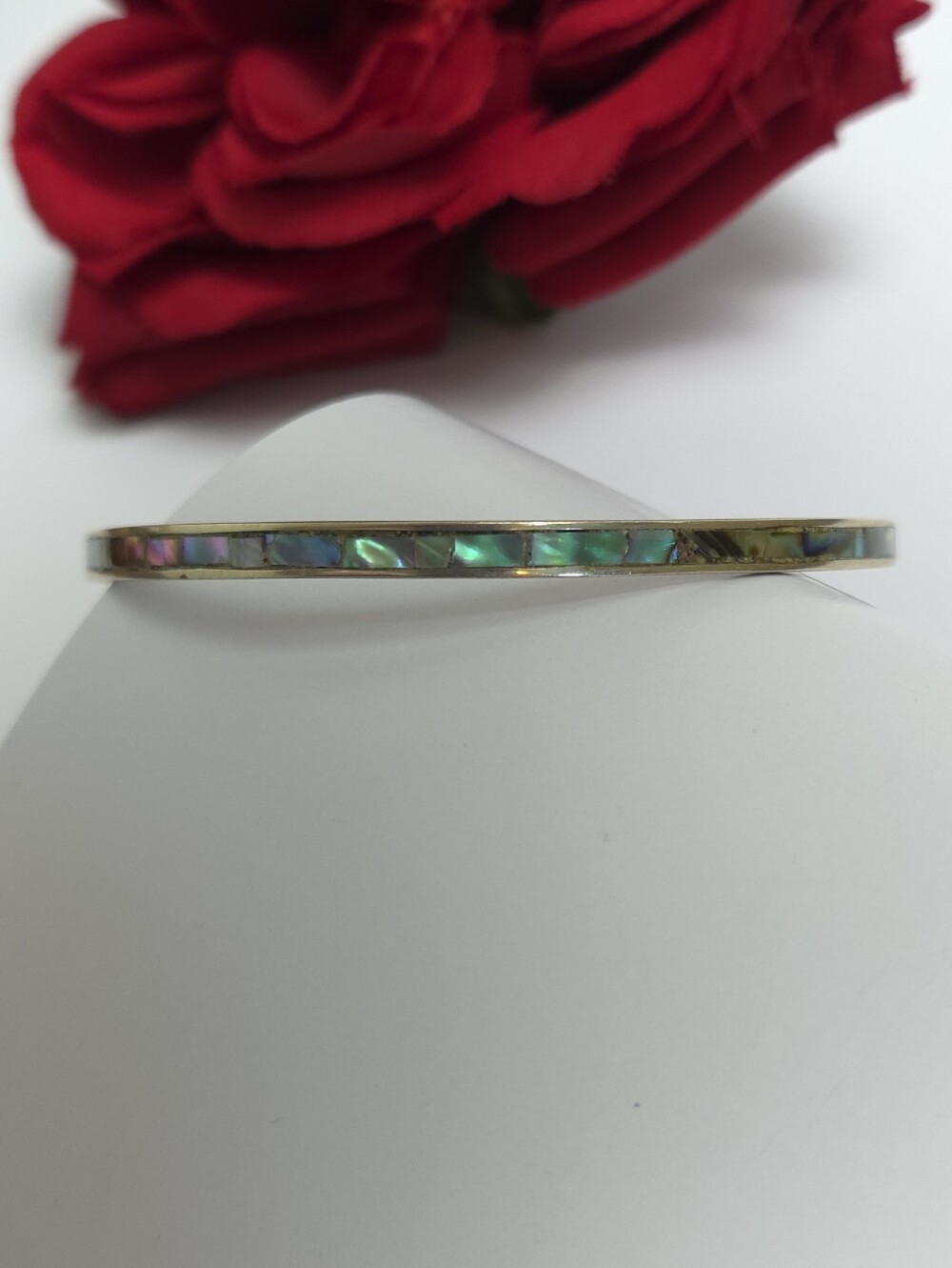 Sterling Silver Alpaca Mexico Albalone Shell Bangle Bracelet Amazing Vintage - Picture 7 of 16